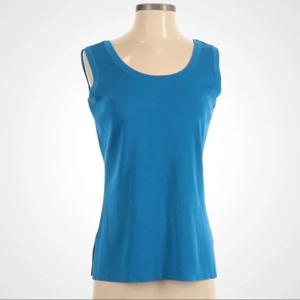 Misook Womens XS Cerulean Blue Knit Tank Top Scoop Neck Sleeveless Shell Shell‎